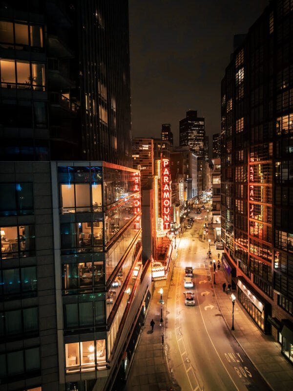 Paramount Glow — Boston at Night (16×16 Fine Art Photograph)